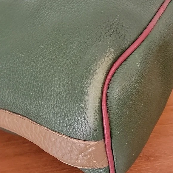 Dooney & Bourke Vintage Teton Drawstring Bucket Bag Green Drawstring - Picture 3 of 14